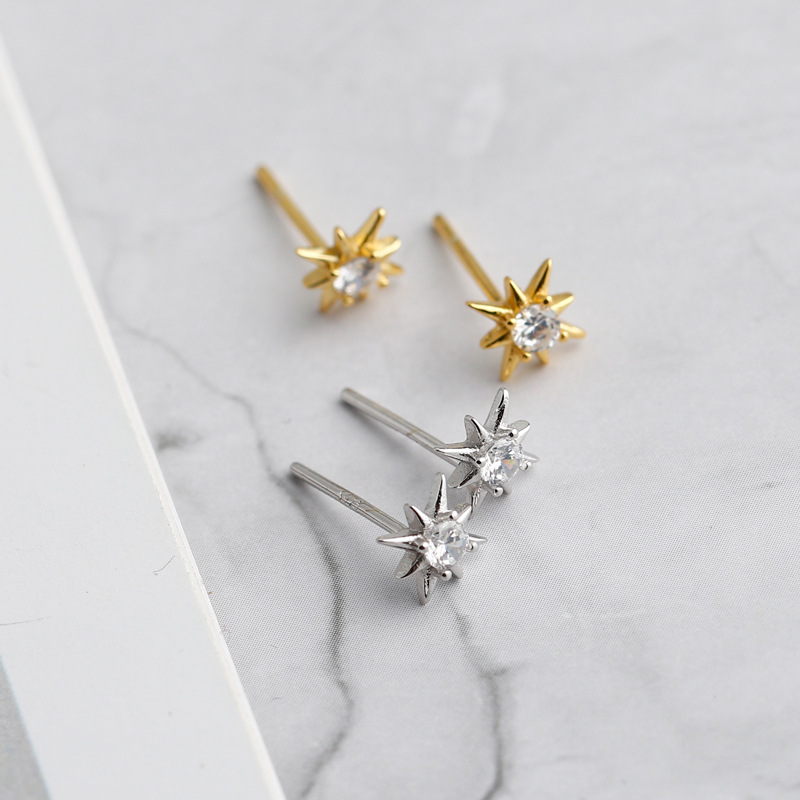 Star Charm Pave White Stone S925 Silver Stud Earrings