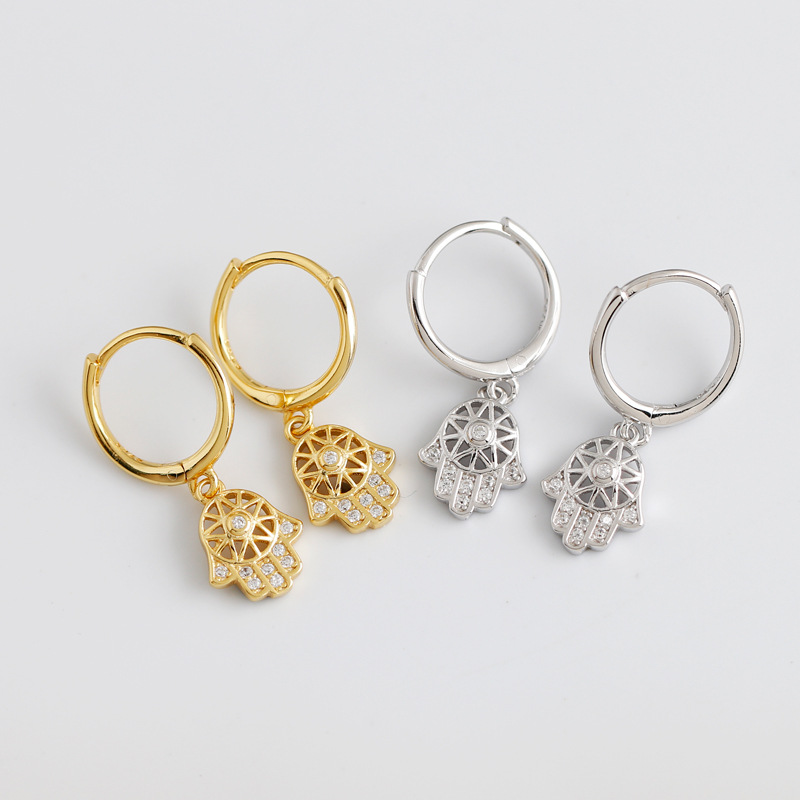 Plam Charm Pave White Stone Eardrop Ear Clip S925 Silver Earrings
