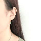 Enamel Adhesive Green Stone Ear Clip S925 Silver Earrings