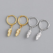 Leaf Plume Charm Eardrop Ear Clip S925 Silver Earrings