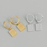 Tower Square Card Charm Eardrop Ear Clip S925 Silver Earrings