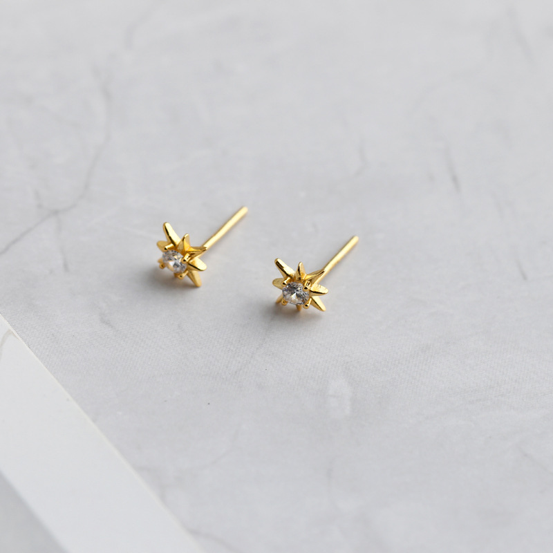 Star Charm Pave White Stone S925 Silver Stud Earrings