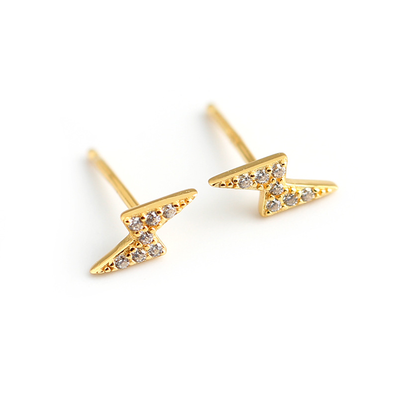 Lightning Charm Pave White Stone S925 Silver Stud Earrings