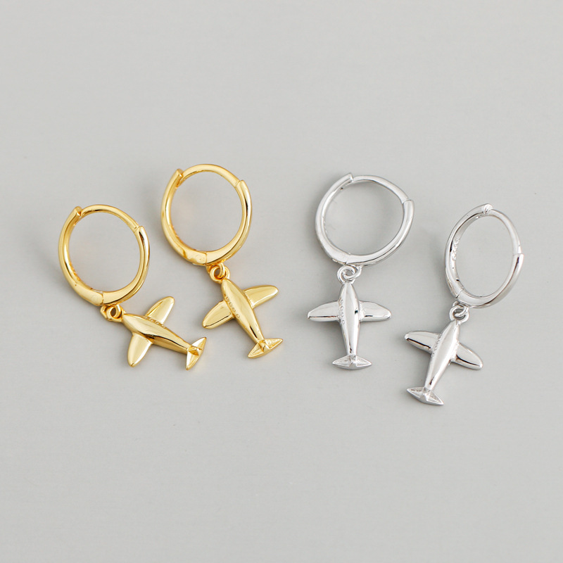 Airplane Charm Eardrop Ear Clip S925 Silver Earrings