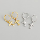 Airplane Charm Eardrop Ear Clip S925 Silver Earrings