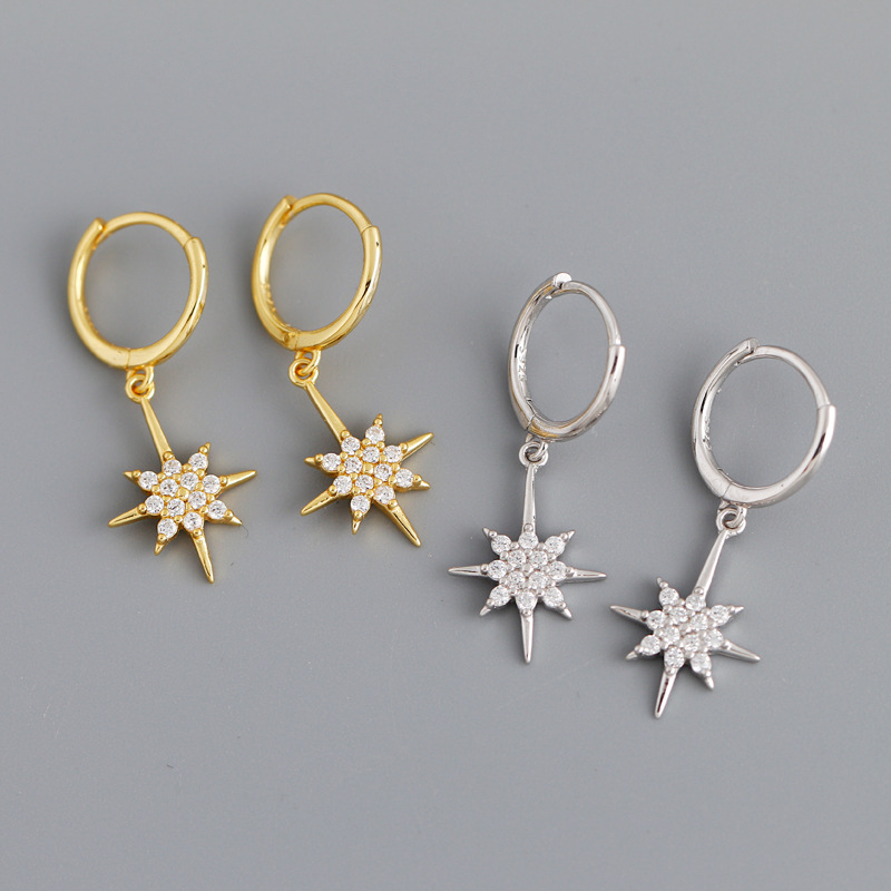Hexagram Charm Pave cz Ear Clip S925 Silver Earrings