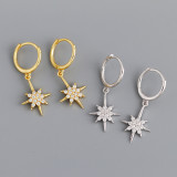 Hexagram Charm Pave cz Ear Clip S925 Silver Earrings
