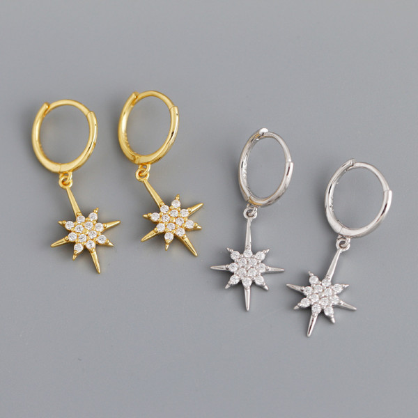 Hexagram Charm Pave cz Ear Clip S925 Silver Earrings