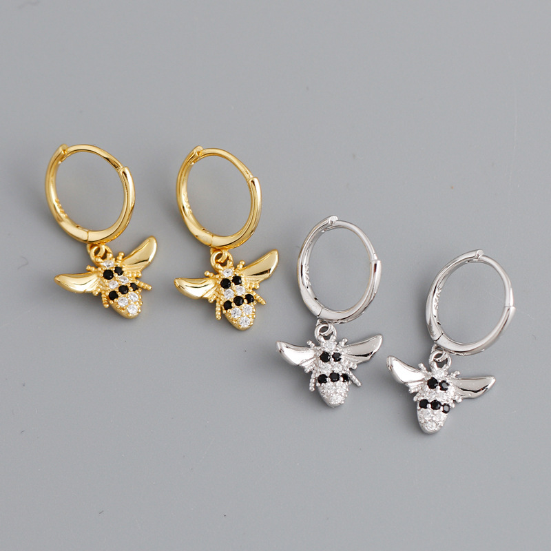 Insect Bee Charm Pave cz Ear Clip S925 Silver Earrings