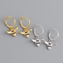 Insect Bee Charm Pave cz Ear Clip S925 Silver Earrings