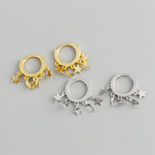 Moon Star Charm Ear Clip S925 Silver Earrings