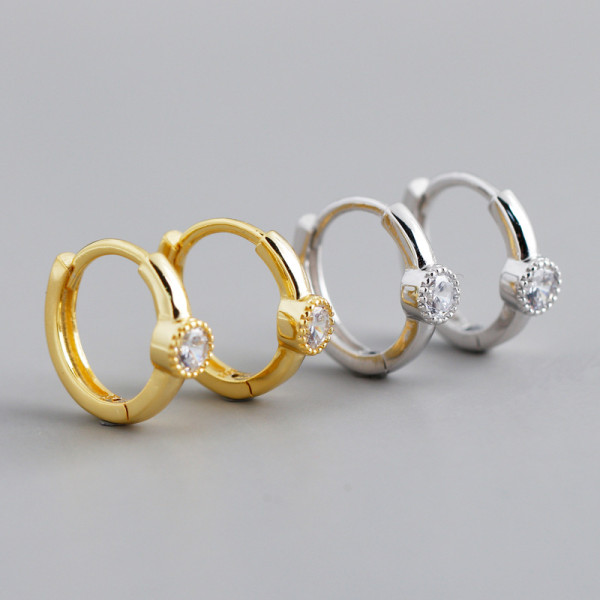 11mm Circle Pave cz Ear Clip S925 Silver Earrings