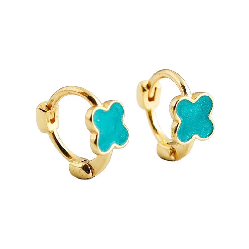 Blue Clover Charm  Ear Clip S925 Silver Earrings