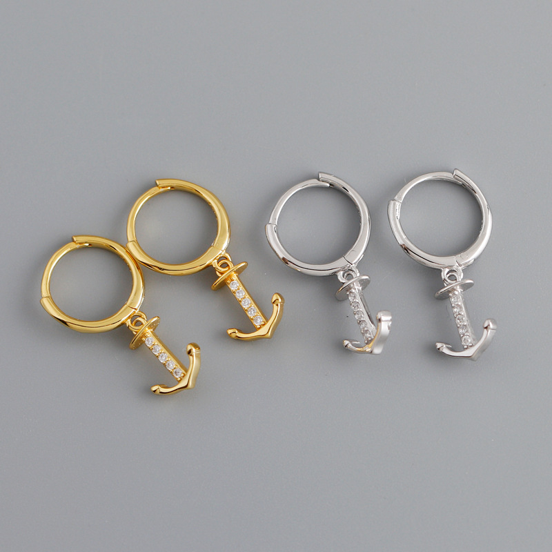 Anchor Charm Pave cz Ear Clip S925 Silver Earrings