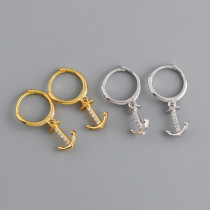 Anchor Charm Pave cz Ear Clip S925 Silver Earrings