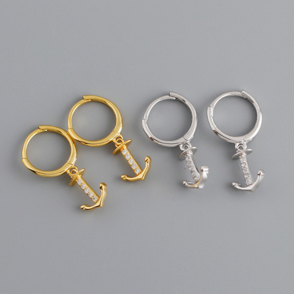 Anchor Charm Pave cz Ear Clip S925 Silver Earrings