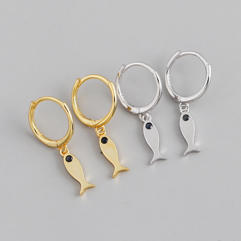 Fish Charm Ear Clip S925 Silver Earrings
