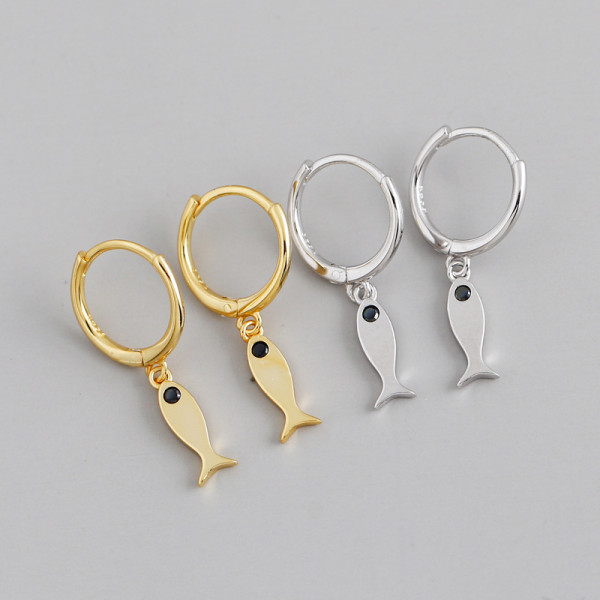 Fish Charm Ear Clip S925 Silver Earrings