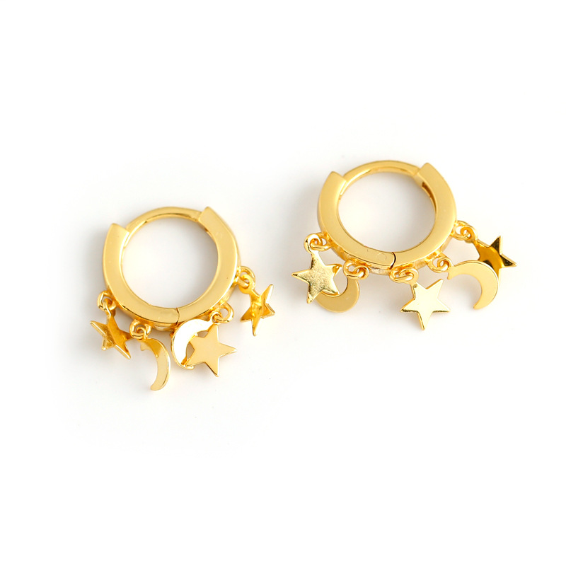 Moon Star Charm Ear Clip S925 Silver Earrings