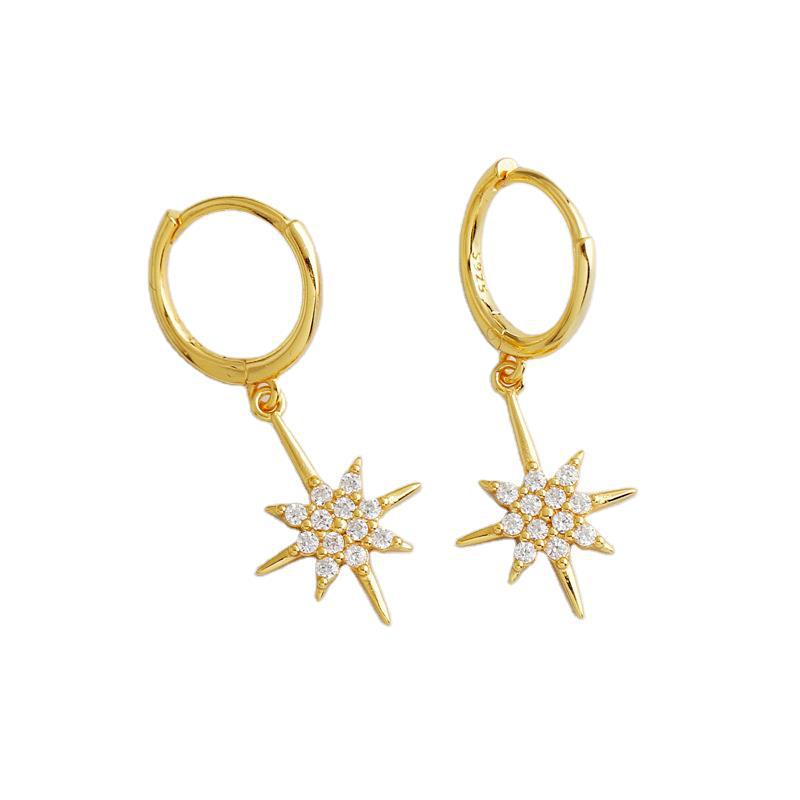 Hexagram Charm Pave cz Ear Clip S925 Silver Earrings