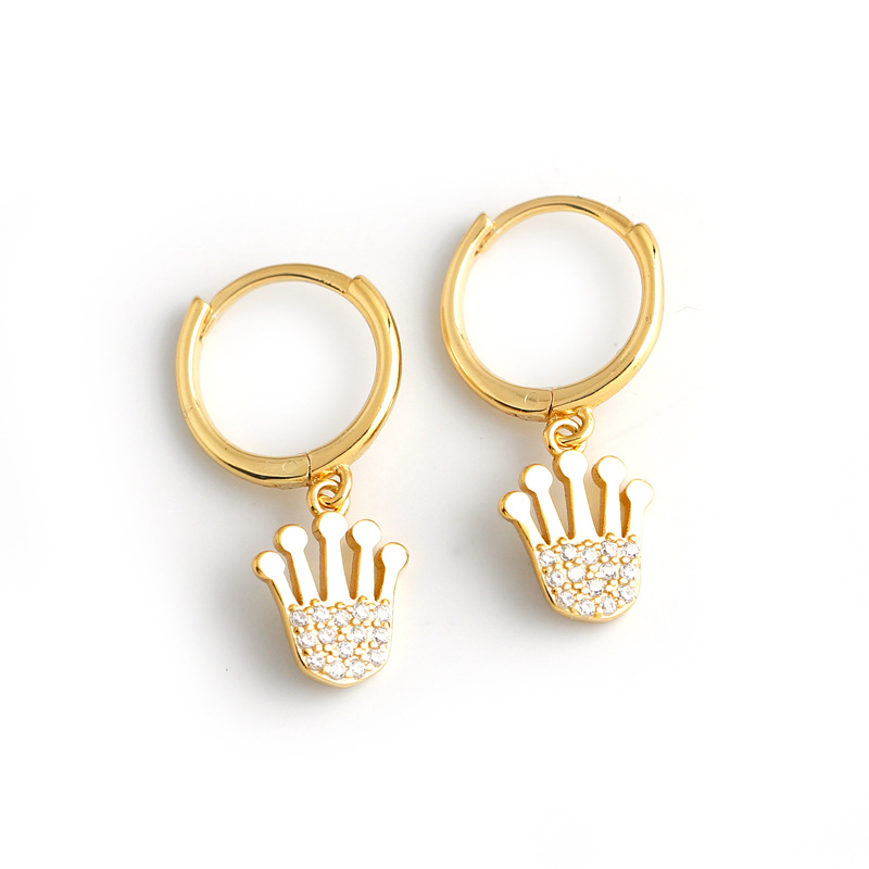 Crown Charm Pave cz Ear Clip S925 Silver Earrings
