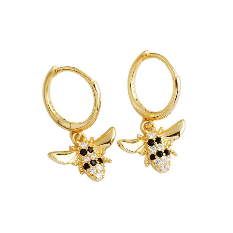 Insect Bee Charm Pave cz Ear Clip S925 Silver Earrings