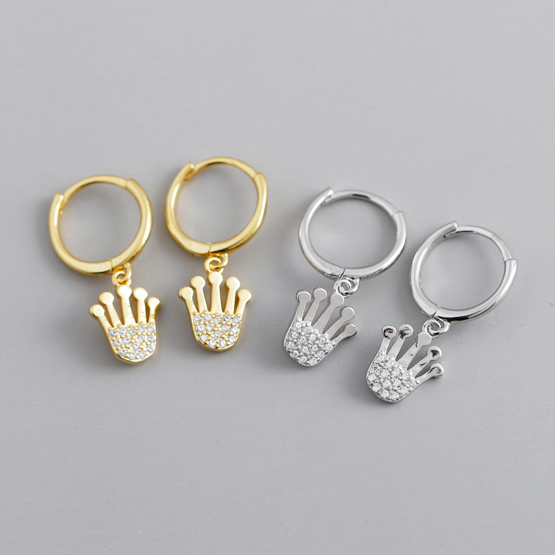 Crown Charm Pave cz Ear Clip S925 Silver Earrings