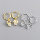 Crown Charm Pave cz Ear Clip S925 Silver Earrings