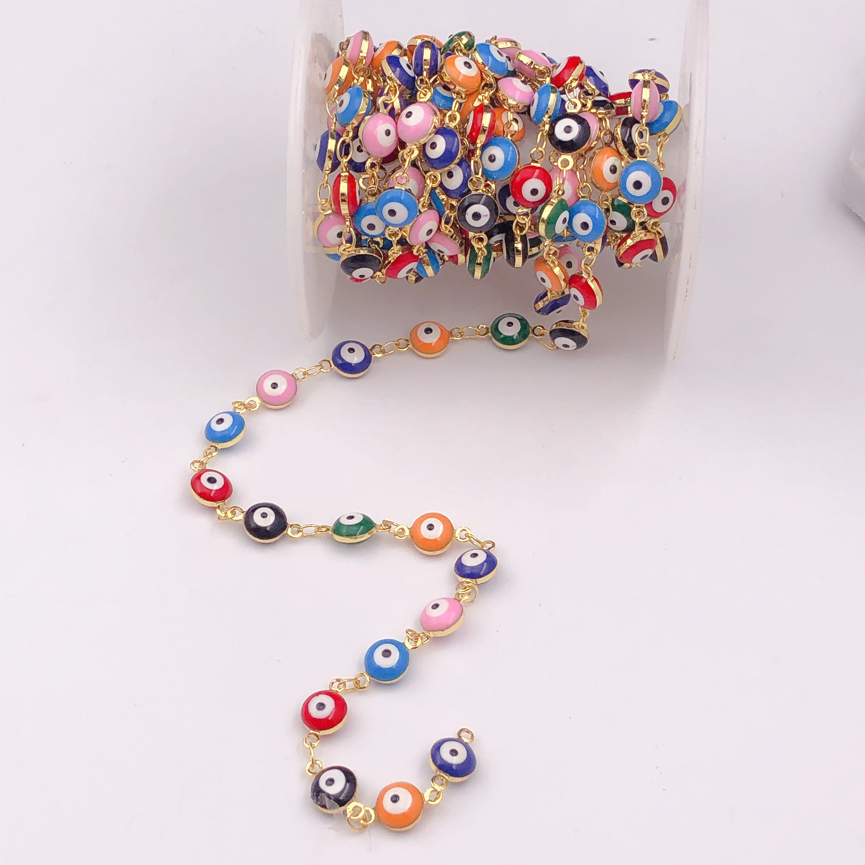 Enamel round colorful eye necklace chain ( price by meter )