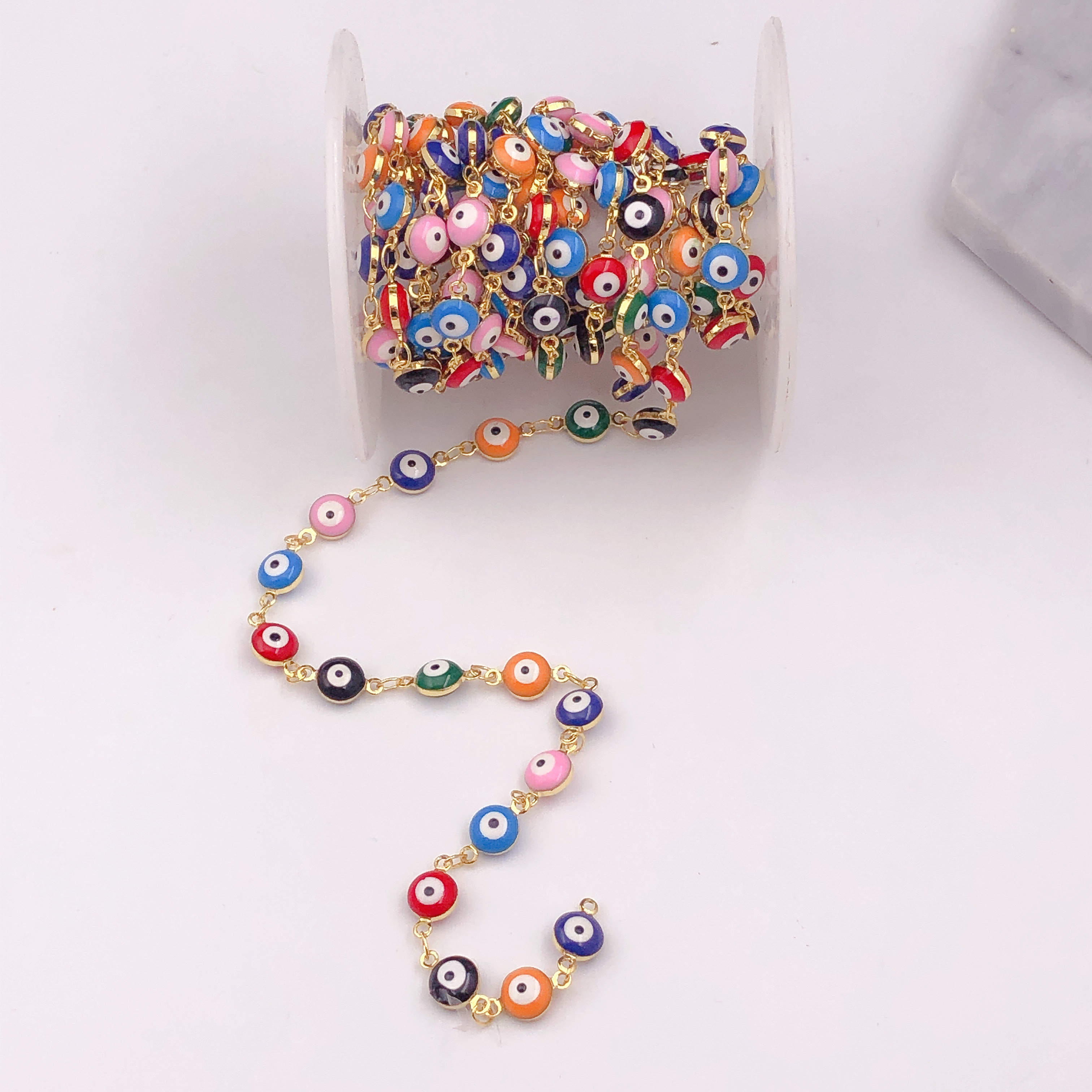 Enamel round colorful eye necklace chain ( price by meter )
