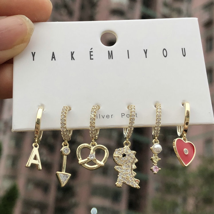 Red Heart Arrow Dragon Charms Set Earring