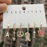 Red Heart Arrow Dragon Charms Set Earring