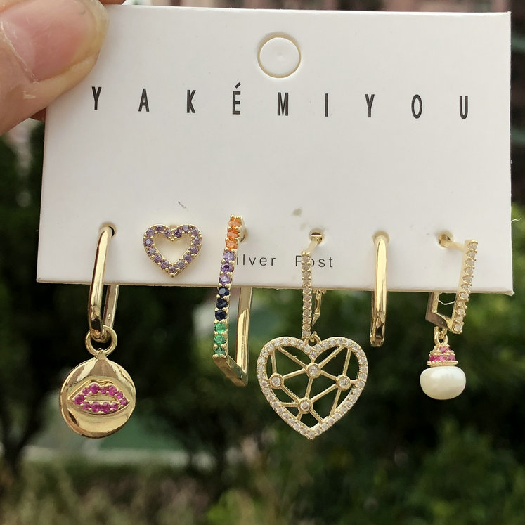 Lip Heart Pearl Charms Set Earring