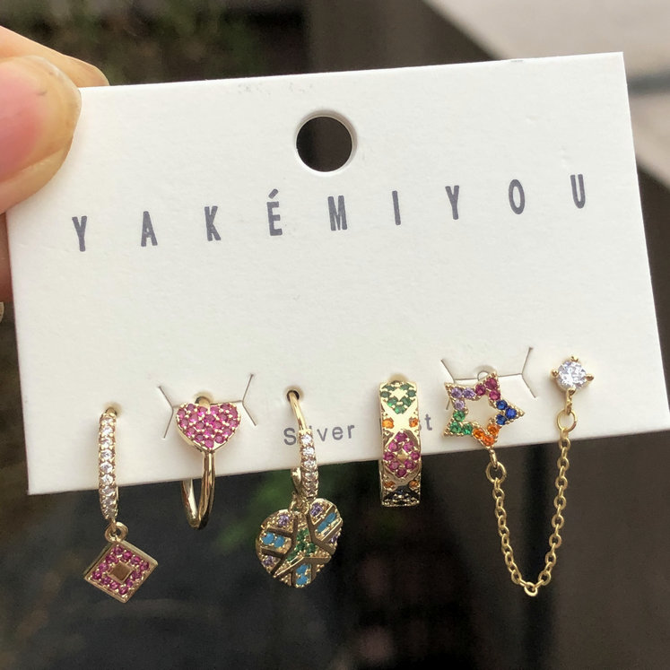 Colorful Heart Star Charms Set Earring