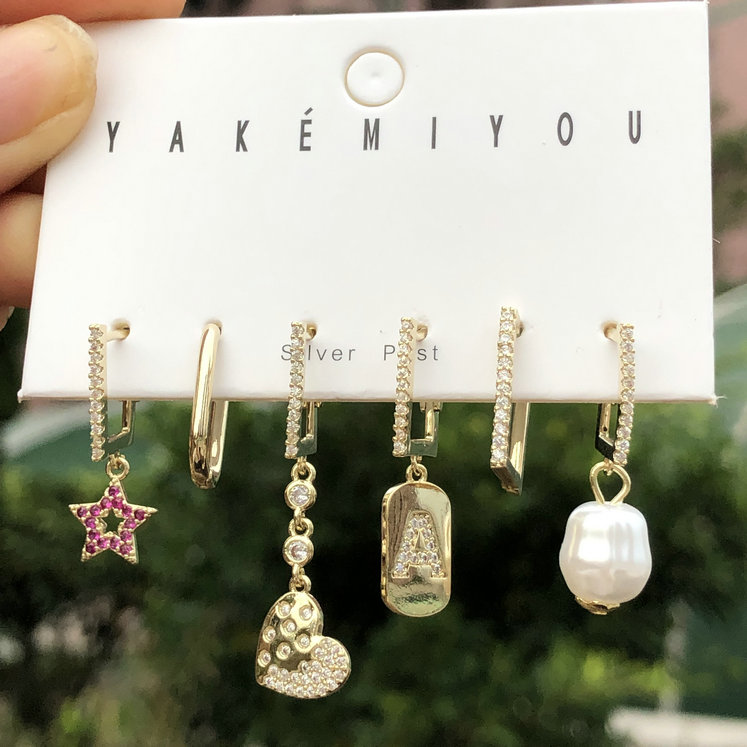 Heart Pearl Star Charms Set Earring