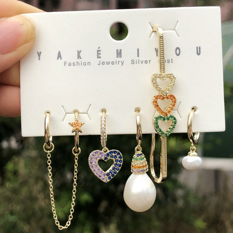 Heart Pearl Charms Set Earring