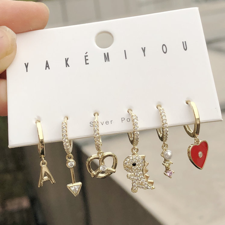 Red Heart Arrow Dragon Charms Set Earring