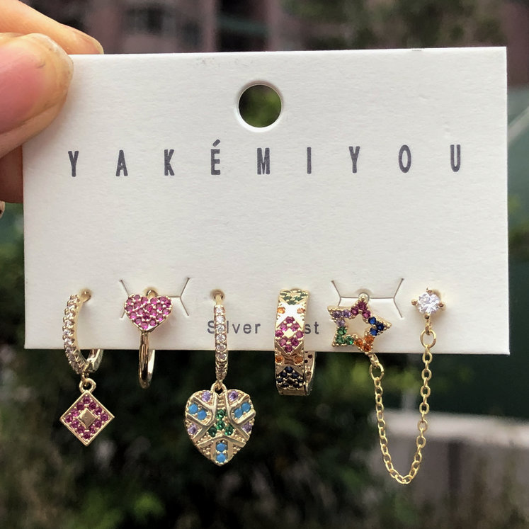 Colorful Heart Star Charms Set Earring