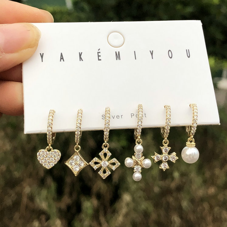 Pave Hear Cross Charms Set Earring