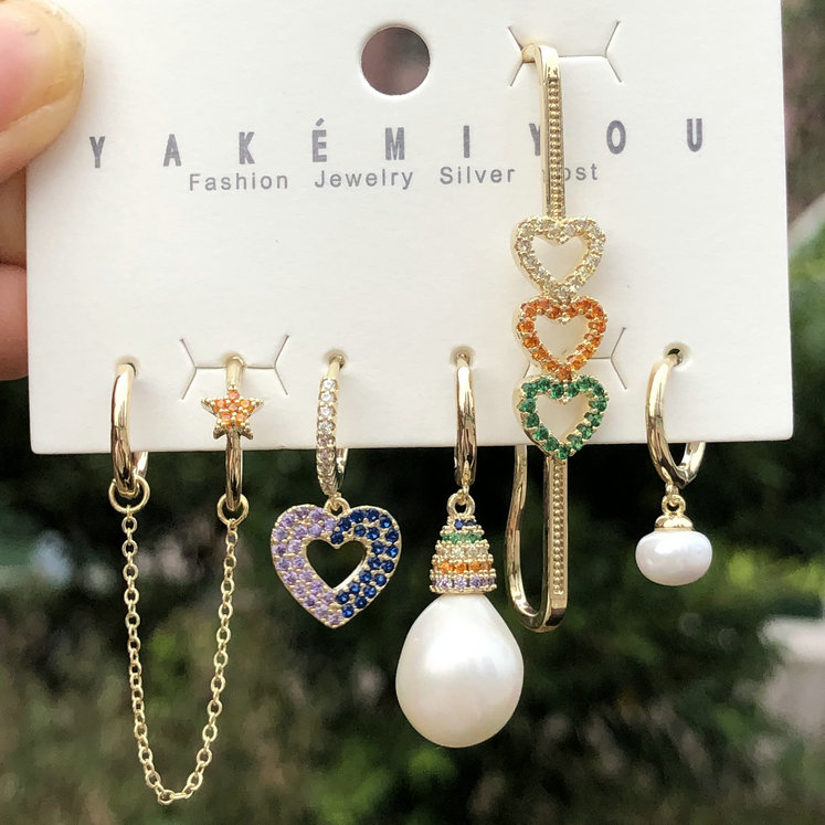Heart Pearl Charms Set Earring
