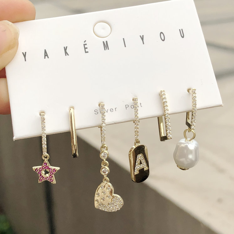 Heart Pearl Star Charms Set Earring