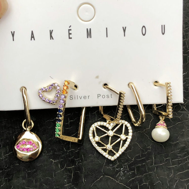 Lip Heart Pearl Charms Set Earring