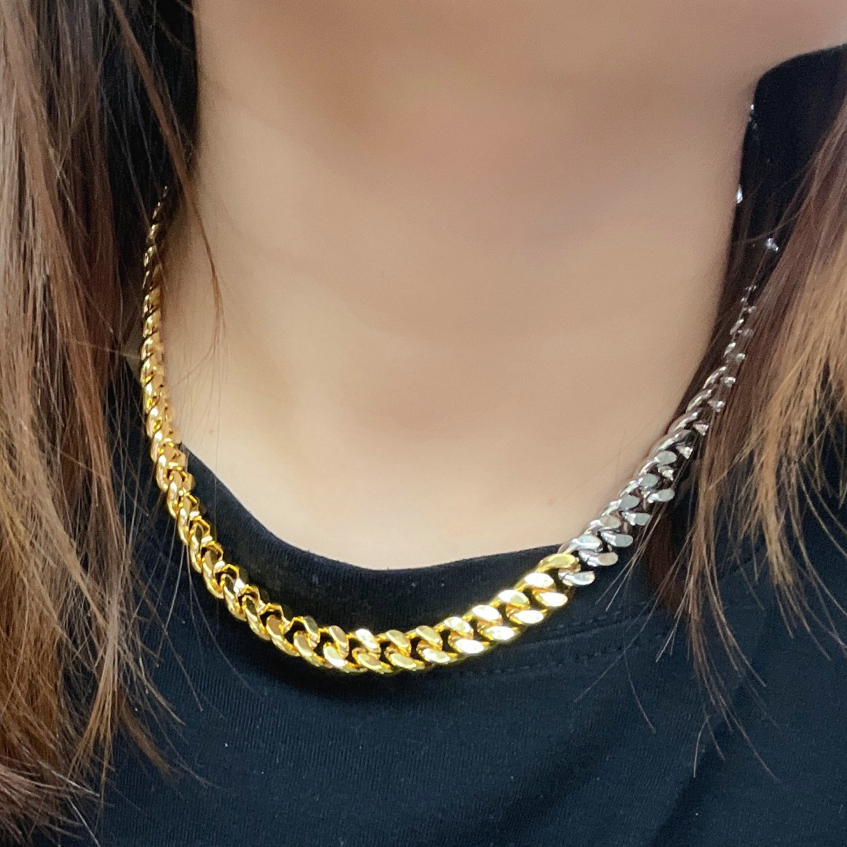 Silver gold color chunky chain necklace 