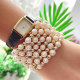 Fresh water Pearl And Gold Bead Elastic Bracelet