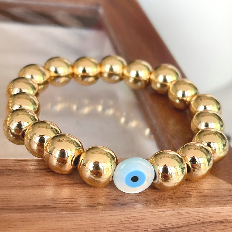 8mm 18k CopperGold beaded  Elastic Eyes Bracelet