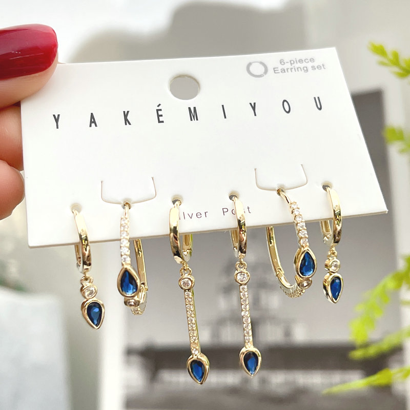 Blue charm hoop set earring