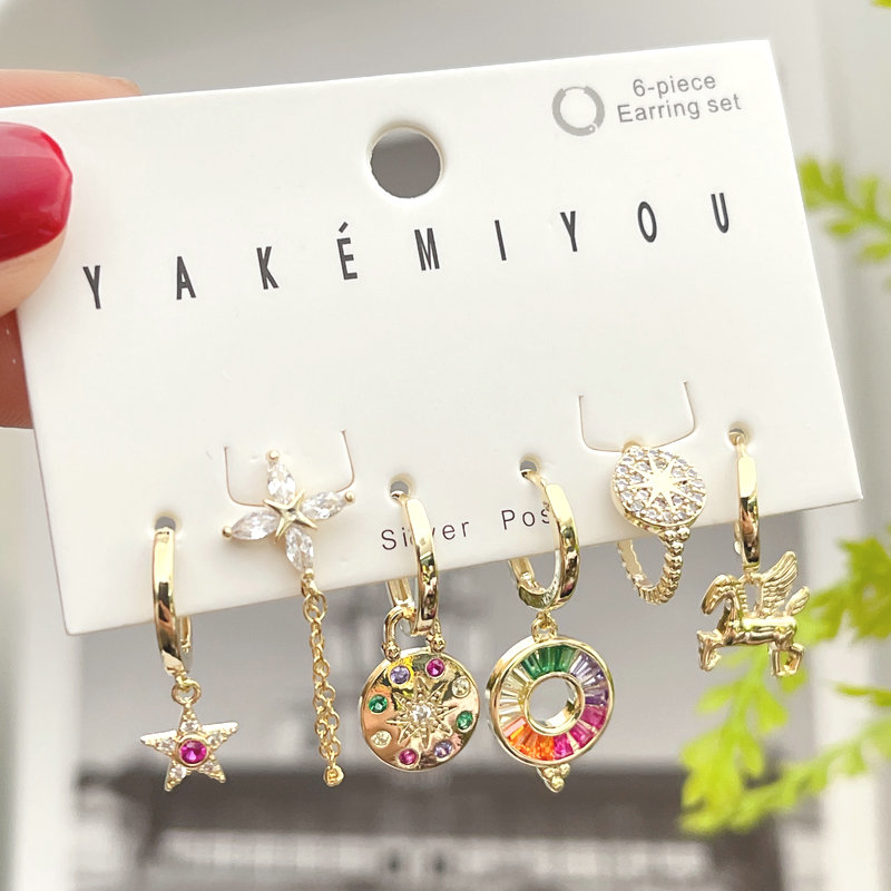 Round rainbow charm set earring