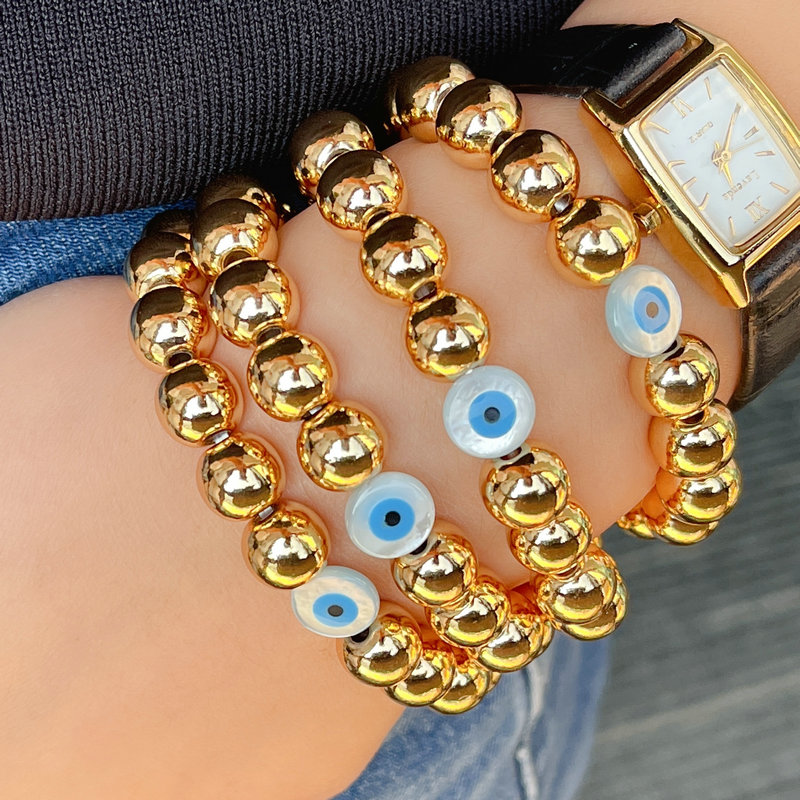 8mm 18k CopperGold beaded  Elastic Eyes Bracelet