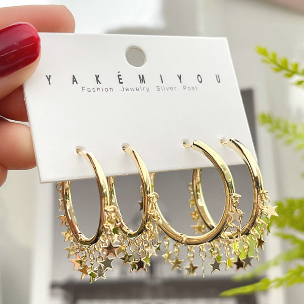 Star charm big set hoop earring