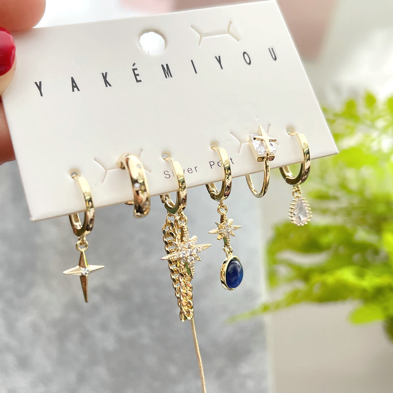 Star charm set earring 6 piece